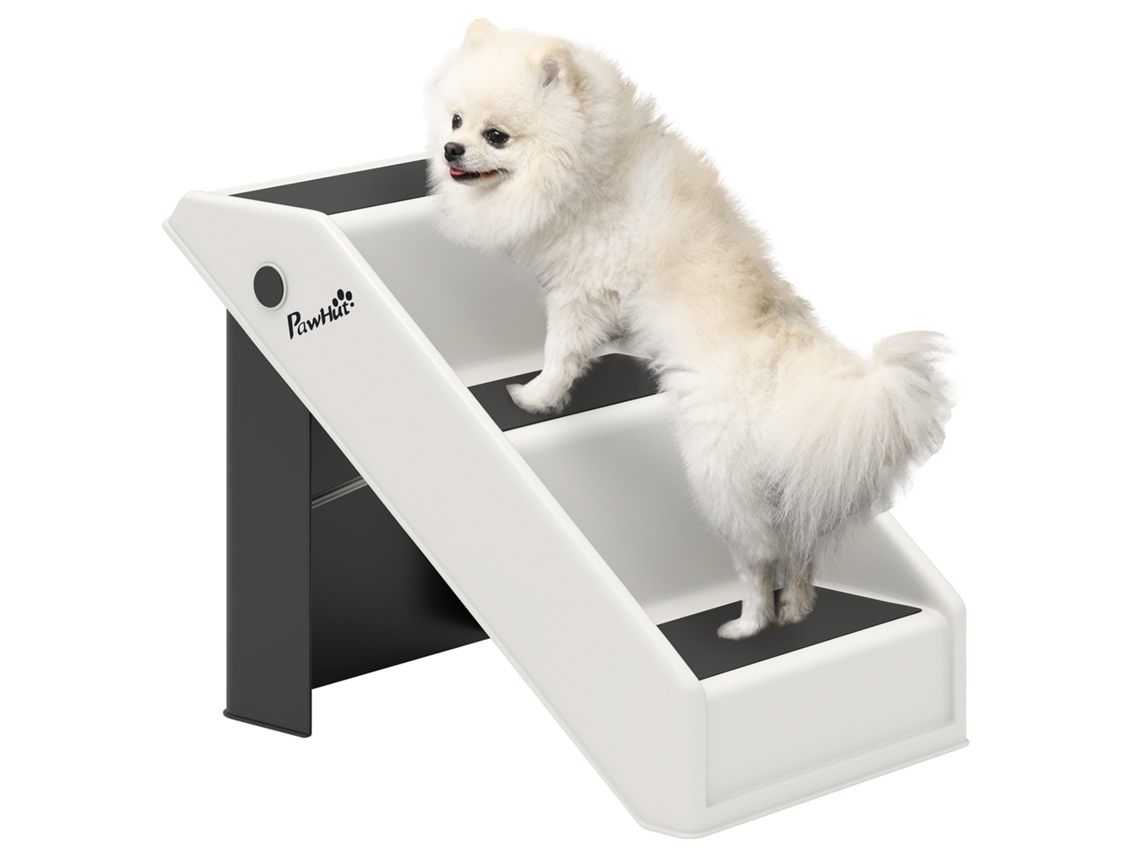 Escada Dobrável de 3 Degraus para Cães Idosos para Cama de Sofá 53x30,5x36,5 Cm Creme Ge