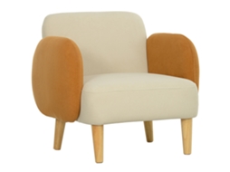 Poltrona Para Quarto Com Braços E Pés De Madeira Sofá Individual Carga 120 Kg Bege E Ocre