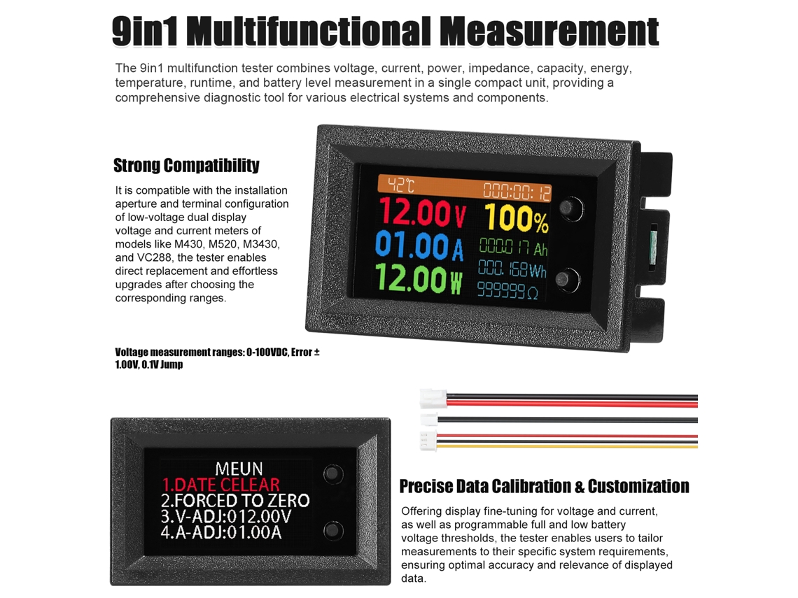 Tester Multifuncional 9 em 1 com Display Ips 1.14 Polegadas Medição Tensão Corrente Potência Energia S/MARCA