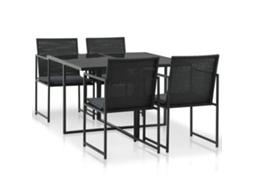 Vidaxl 5 Pcs Conjunto Jantar Exterior Com Almofadões Vime Pe Preto