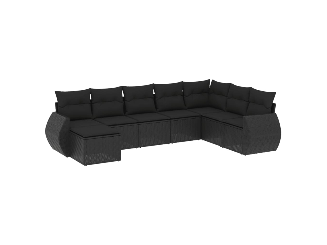 Conjunto de 8 sofás de jardim com almofadões em Vime Pe Preto MAISON EXCLUSIVE