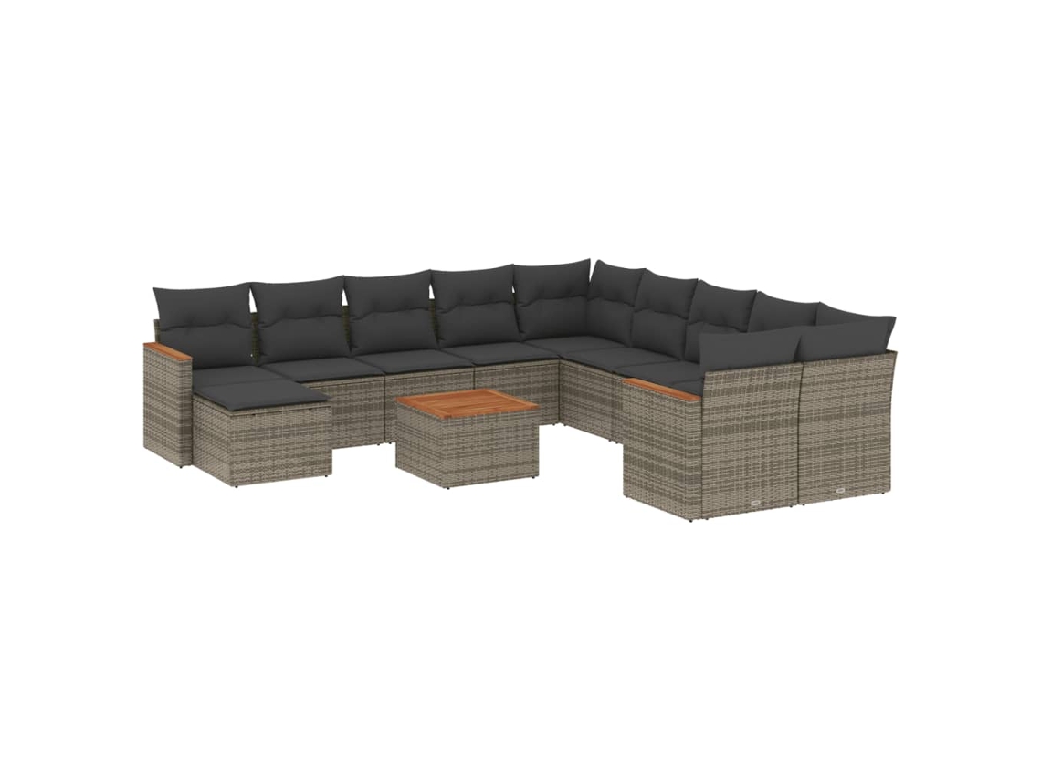 Conjunto de 12 Sofás Jardim com Almofadões Vime Pe Cinzento MAISON EXCLUSIVE