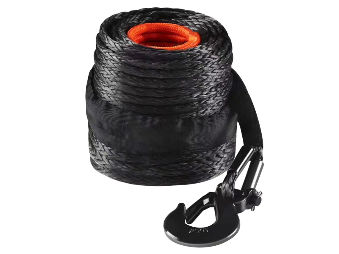 Corda de Guincho 9,5 Mm X 25,9 M Cabo Sintético com Resistência À Ruptura 117,9 Kn Bainha Protetora, Gancho Forjado, Correia Tração para Suv