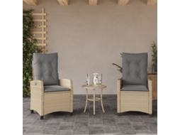 Cadeiras Jardim Reclináveis 2 Pcs C/ Almofadões Bege Misturado Dkd Home Decor