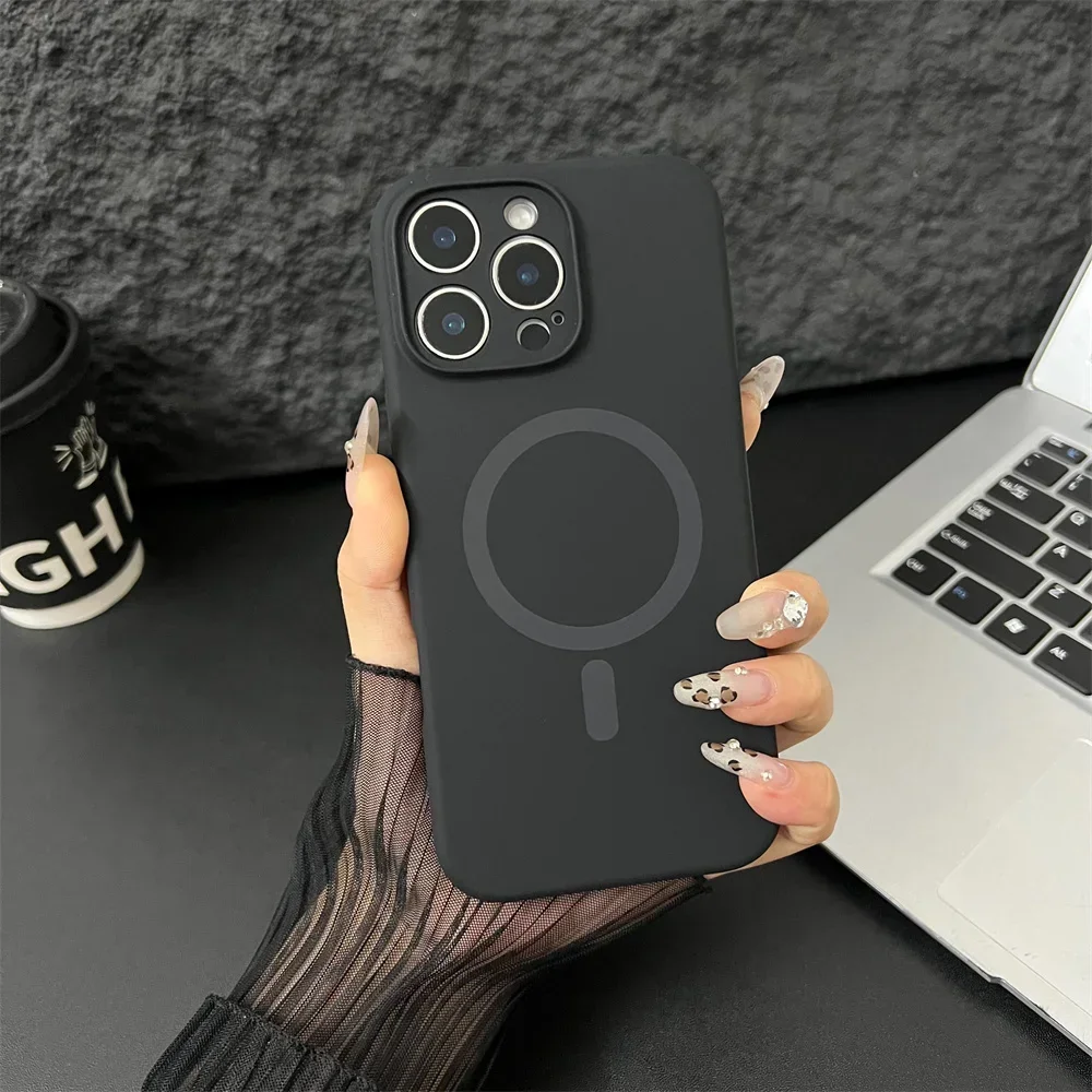 Capa Protetora Magnética Magsafe De Silicone Líquido Para Iphone (iphone 13 Pro Max, Preta), Com Proteção Para A Lente.