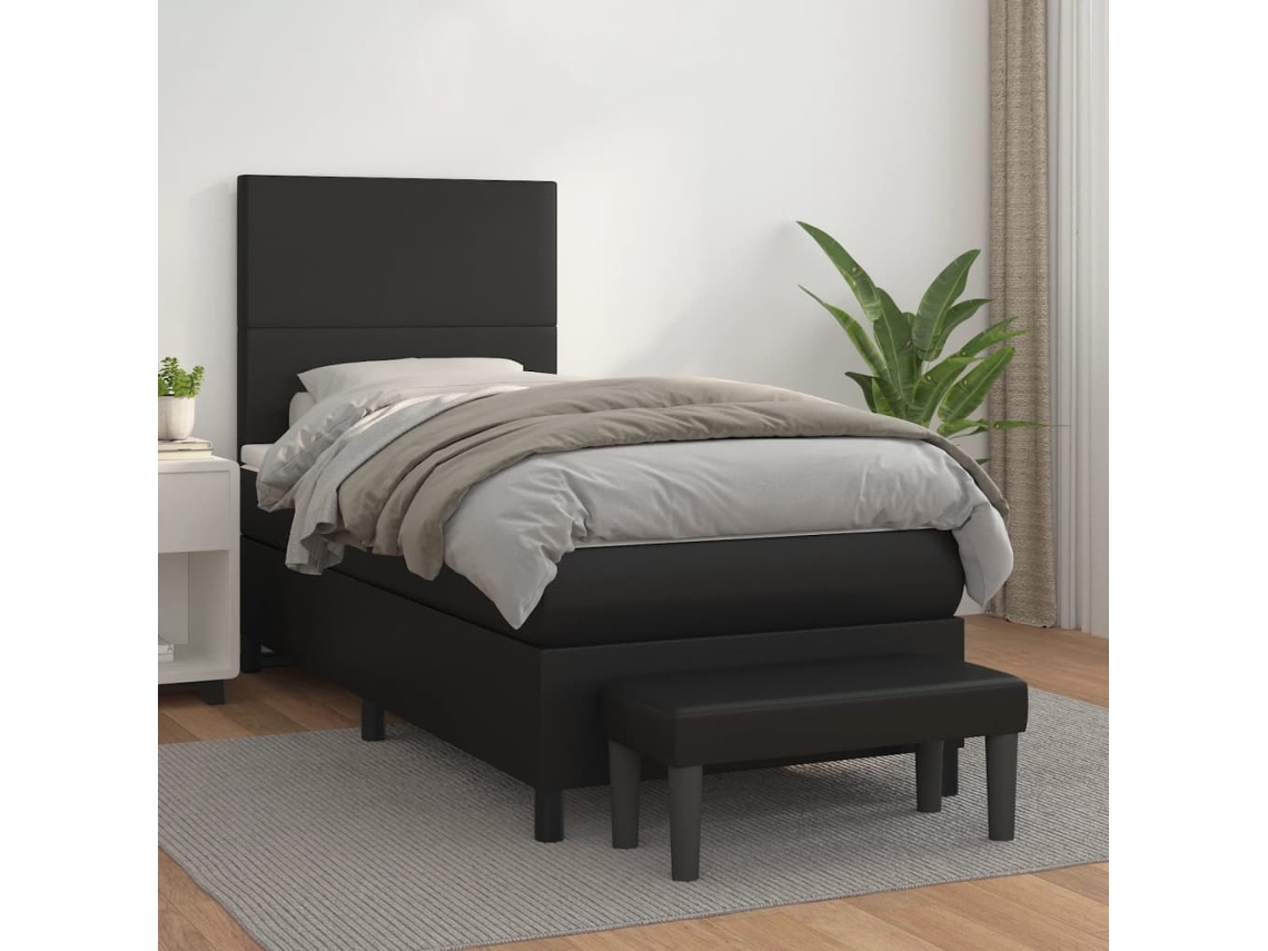 Vidaxl Cama com Molas/colchão 90x190 Cm Couro Artificial Preto