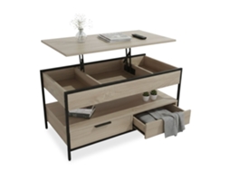 Mesa De Centro Com Tampo Elevável, Gavetas E Design Industrial