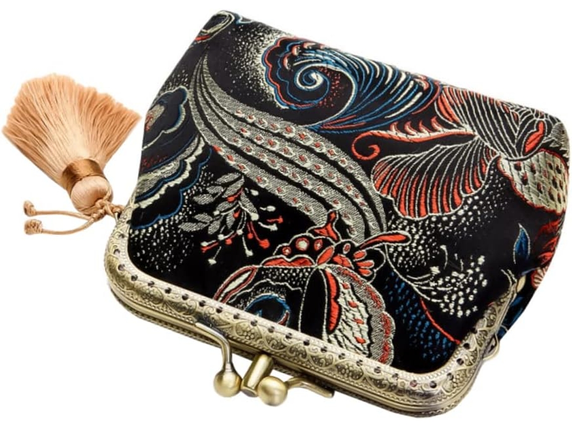 Porta-moedas Vintage Retrô Em Poliéster Com Fecho, Ideal Para Compras.