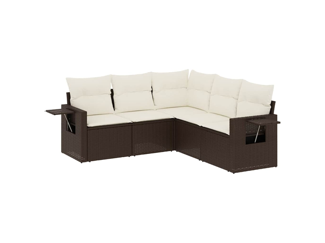 Conjunto de 5 Sofás para Jardim com Almofadões Vime Pe Castanho MAISON EXCLUSIVE (5 pcs)