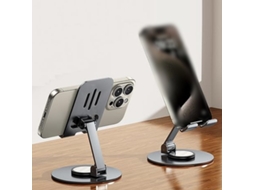 Suporte Para Celular Cinza, Ajustável Em 720°, Para Mesa, Dobrável E Fácil De Transportar, Com Base Em Disco.
