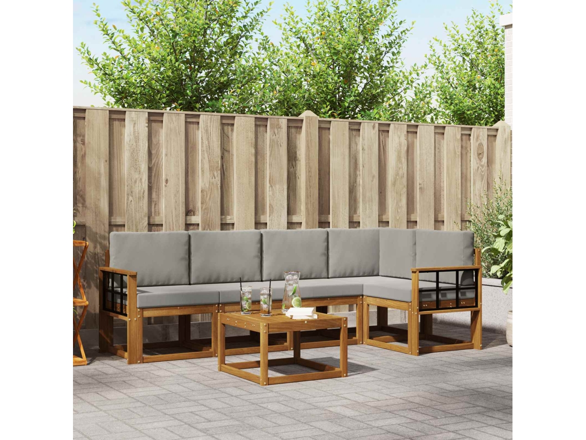 Vidaxl Conjunto De Sofás Para Exterior 6 Pcs Cinza Natural E Claro