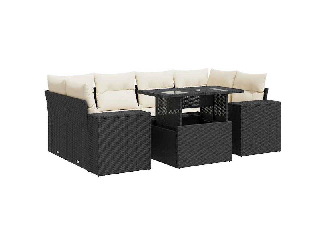 Conjunto de 7 Sofás para Jardim com Almofadões Vime Pe Preto MAISON EXCLUSIVE (7 pcs)