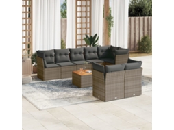 Vidaxl 9 Pcs Conjunto Sofás P/ Jardim Com Almofadões Vime Pe Cinzento