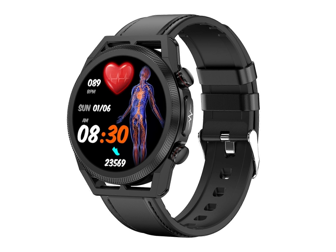 Relógio inteligente com pulseira de couro à prova d'água IP68 e tela IPS de 1,39 polegadas VONKELIOS