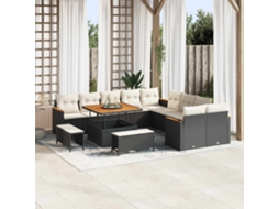 Vidaxl Conjunto de Sofá de Jardim 13 Pcs Preto Vime Pe