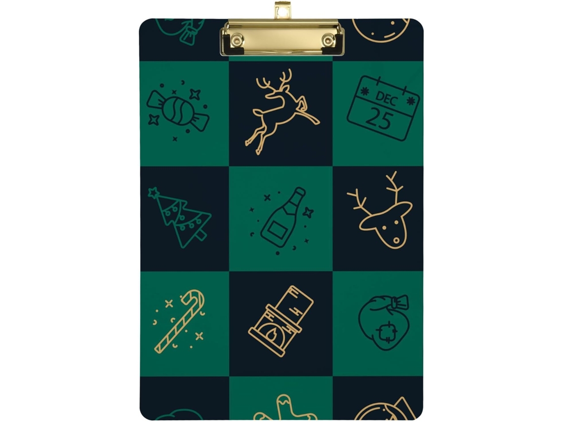 Prancheta de Natal Xadrez Verde e Dourada, Fofa Transparente, Feita Acrílico. 31,8 X 22,9 0,3 Cm