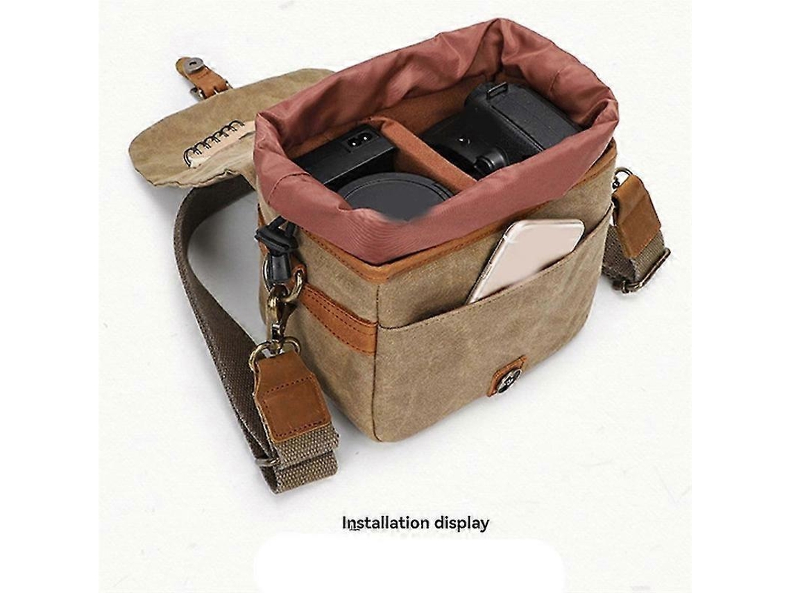 Bolsa De Lona Para Câmera Slr Mini, Bolsa Mensageiro Simples, À Prova Dágua E Durável Mochilas De Ombro Para Fotografia, Cor Cáqui Brilvibera