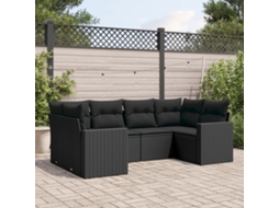 Vidaxl 6 Pcs Conjunto Sofás De Jardim C/ Almofadões Vime Pe Preto