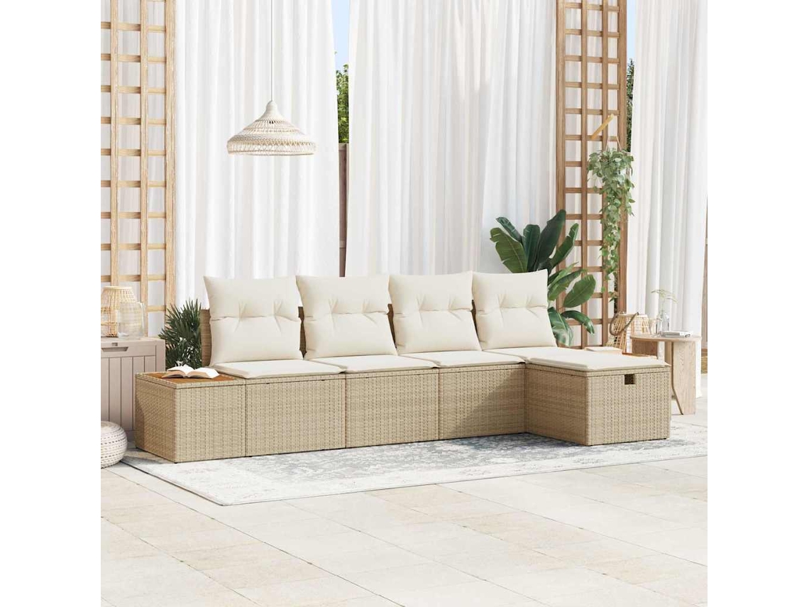 Vidaxl Conjunto De Sofá De Jardim 6 Unid. Bege Vime Pe