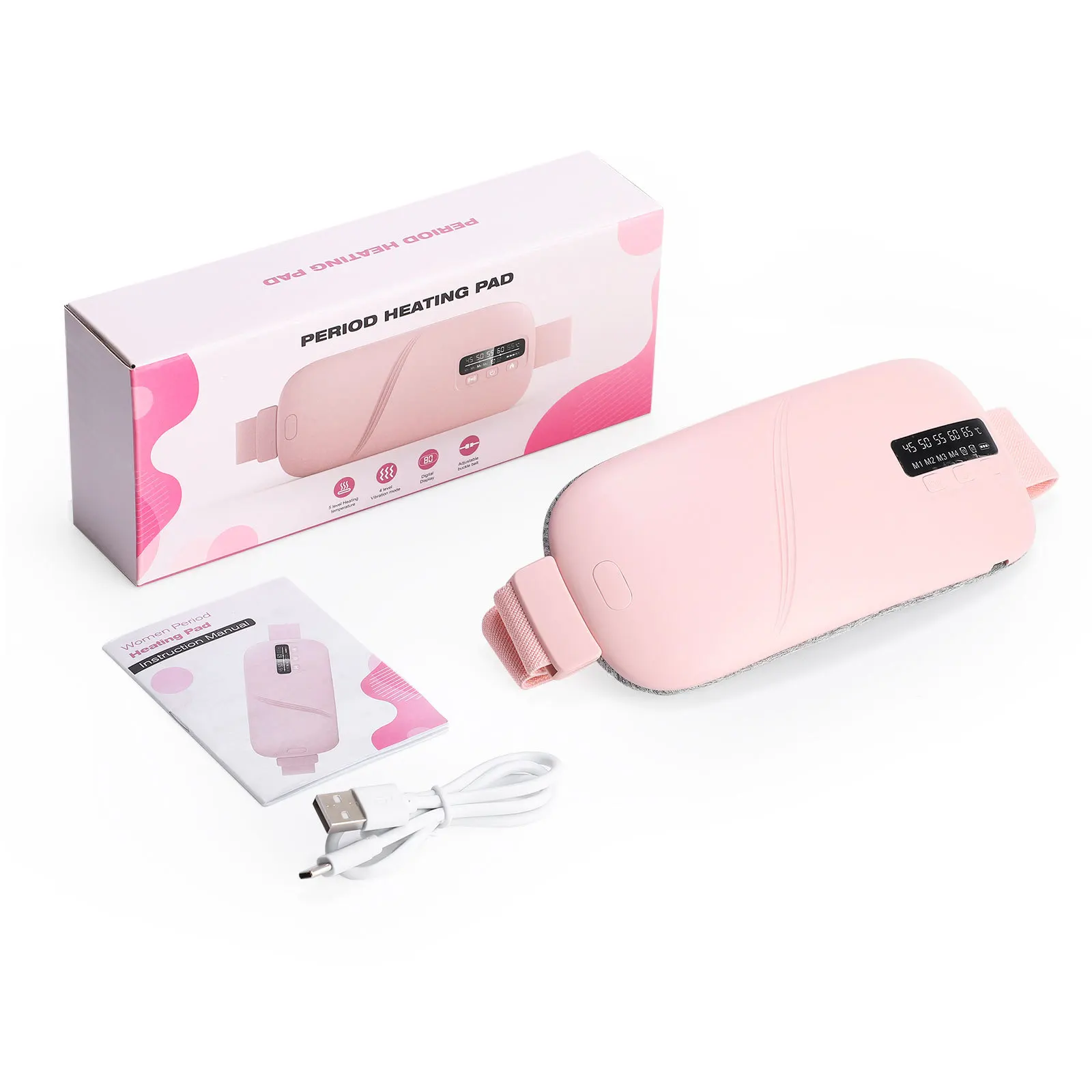 Massageador Abdominal Elétrico (rosa) Com Faixa De Aquecimento E Vibração.