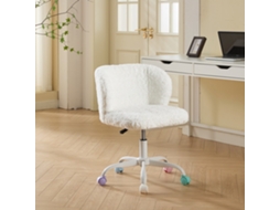 Cadeira De Maquiagem Infantil Em Pelo De Coelho Sintético, Giratória Regulável, Rodas Coloridas, Creme/bege