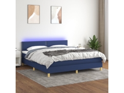 Vidaxl Cama Box Spring C/ Colchão E Led 180x200 Cm Tecido Azul