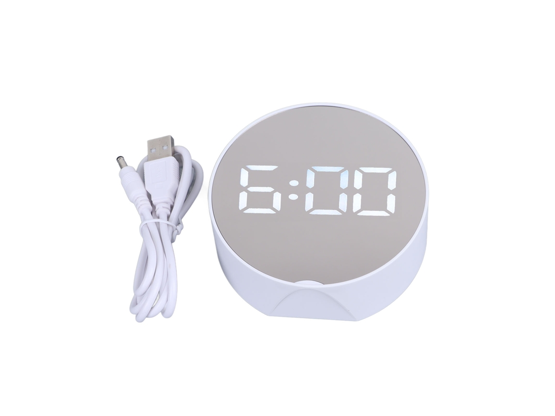 Relógio digital espelhado Baok com alarme, visor LED redondo grande, fácil de ler, portátil para escritório, quarto e viagens.