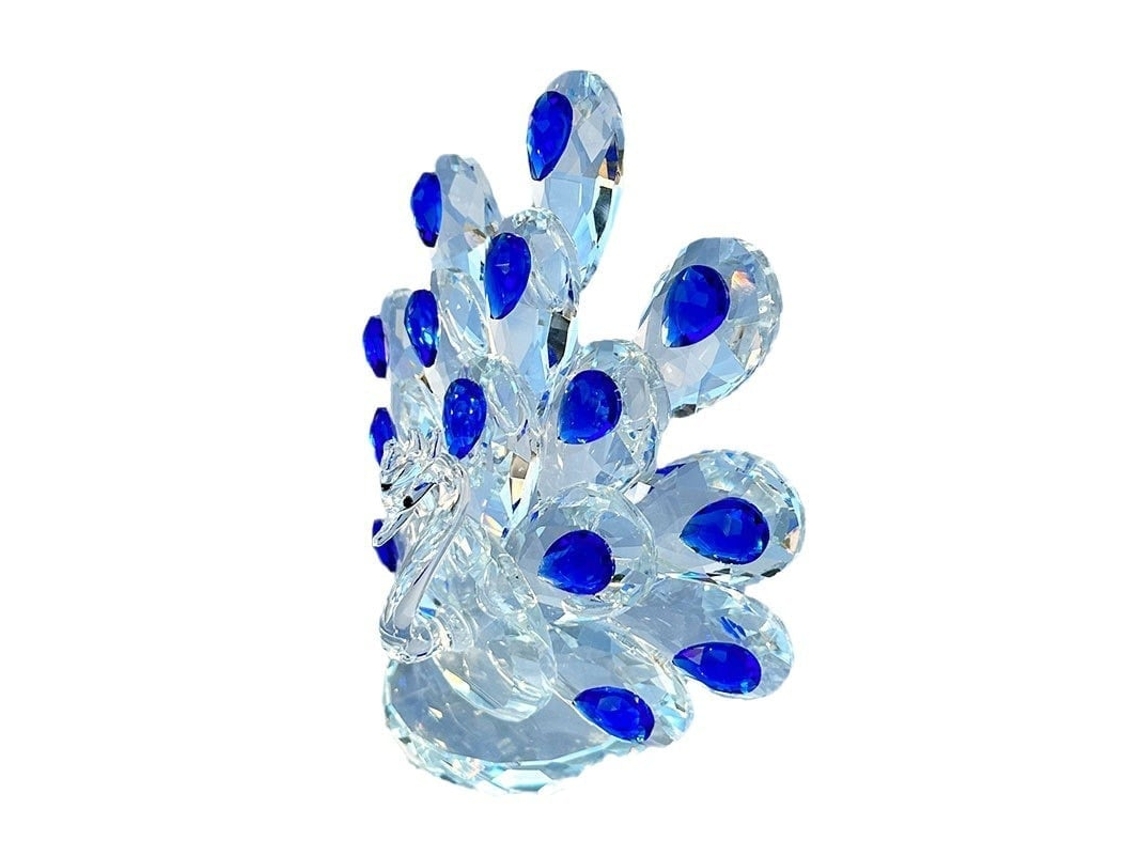Estatueta de Pavão Azul Cristal, Presente para Mulheres, Arte em Vidro Artesanal, Peça Colecionável para Decoração de Casa e Crianças BRILVIBERA