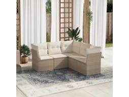 Vidaxl 5 Pcs Conjunto De Sofás P/ Jardim Com Almofadões Vime Pe Bege