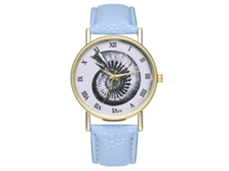 Reloj De Cuarzo Para Hombre Y Mujer Con Correa De Cuero Pu Patrón De Insectos T73-a Azul Claro