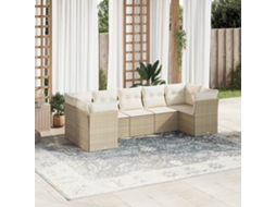 Vidaxl 7 Pcs Conjunto de Sofás P/ Jardim com Almofadões Vime Pe Bege