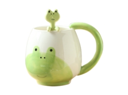 Caneca de Rã Divertida Cerâmica com Colher e Pires 420Ml Presente de Aniversário NEVEANCE