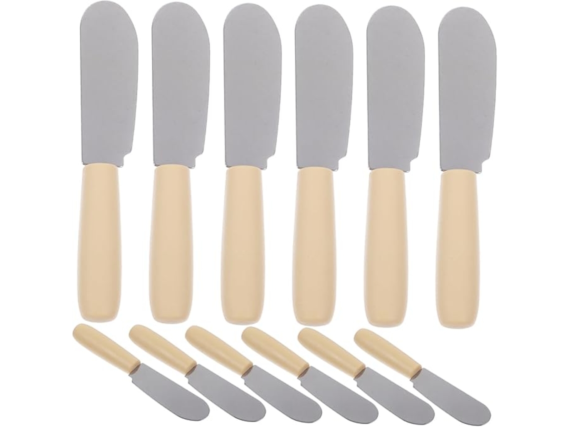Conjunto De 12 Espátulas De Manteiga Aço Inox - Cabo Plástico - Para Manteiga, Queijo, Sobremesas