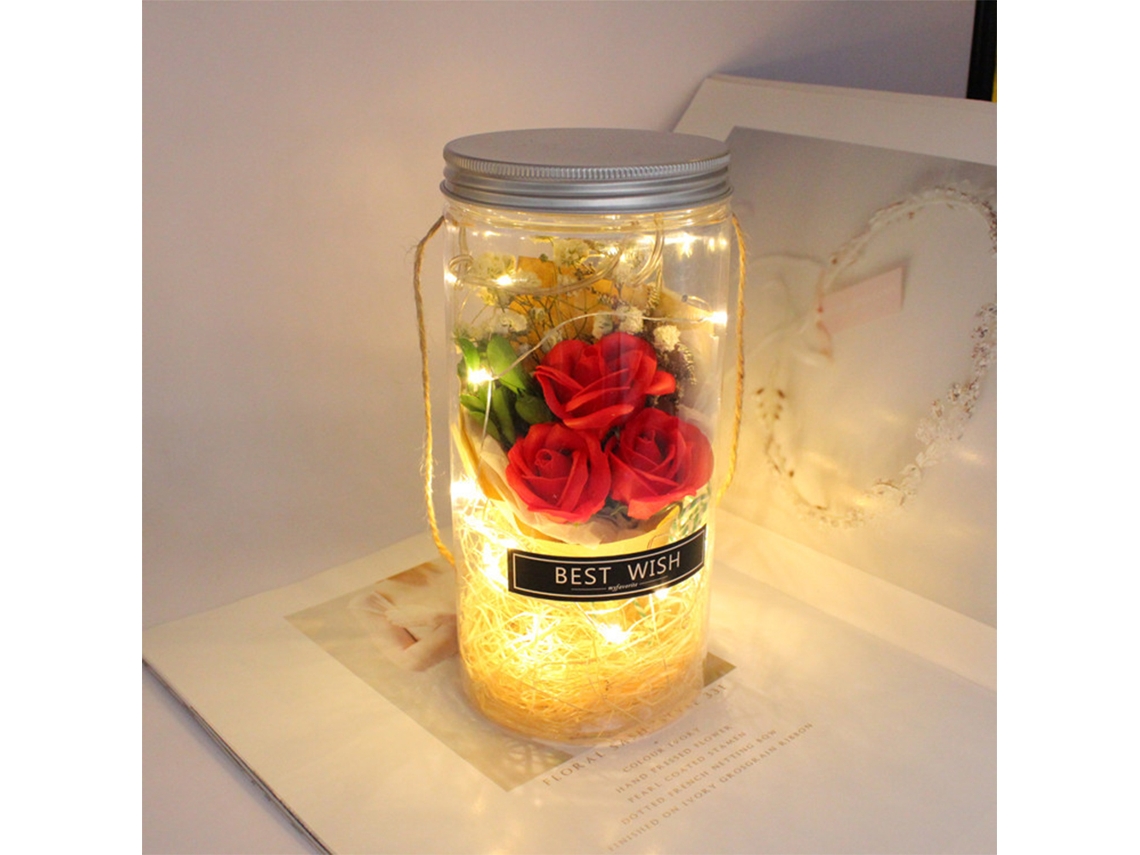 Luz Noturna De Rosa Eterna Garrafa De Desejos Flores Preservadas