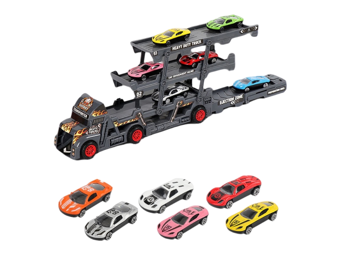 Primerox brinquedo Caminhão Transportador com 6 Carros Mini, Conjunto de 3 Camadas Plegáveis para Crianças