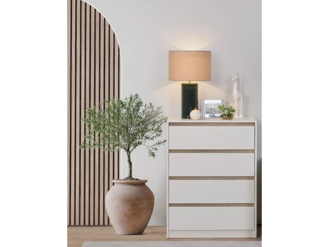 Cómoda com 4 Gavetas DORMUS Tavira (Outlet Caixa Aberta - Branco e Carvalho - 77 x 101 x 45 cm)