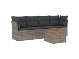 Conjunto de 5 Sofás de Jardim com Almofadões Vime Pe Cinzento MAISON EXCLUSIVE (5 pcs)