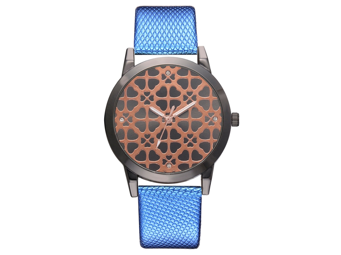 Relógio de Pulso Feminino de Quartzo com Pulseira Pu e Strass Azul