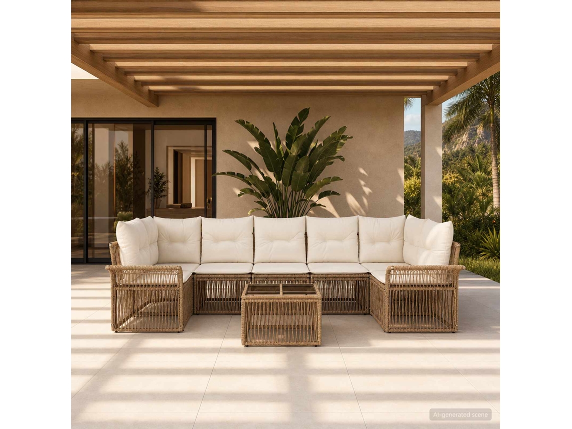 Vidaxl Conjunto De Sofá De Jardim 8 Unid. Bege Vime Pe