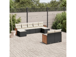 Vidaxl 9 Pcs Conjunto De Sofás P/ Jardim C/ Almofadões Vime Pe Preto