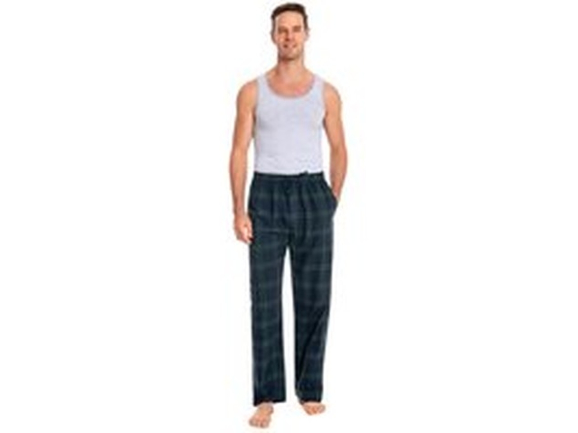 Pyjama Homem 100% Algodão - Calças De Jardim Compridas - Com Bolsos - Flanela - Cintura Regulável - Leve - Calça De Jardim