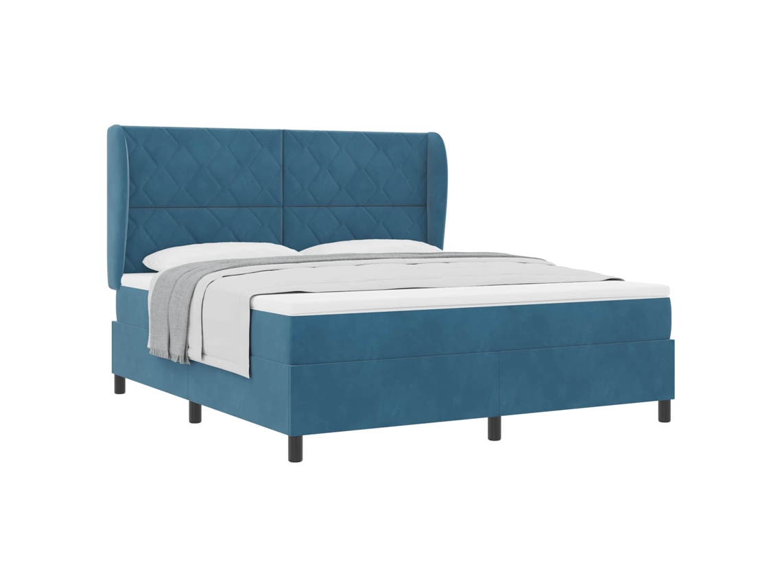 Cama Box com Colchão Azul Escuro 200 X 180 Cm Veludo MAISON EXCLUSIVE