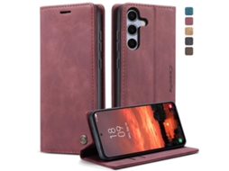 Capa Para Samsung Galaxy S25 Plus 5g Multifuncional Horizontal De Couro Vermelha