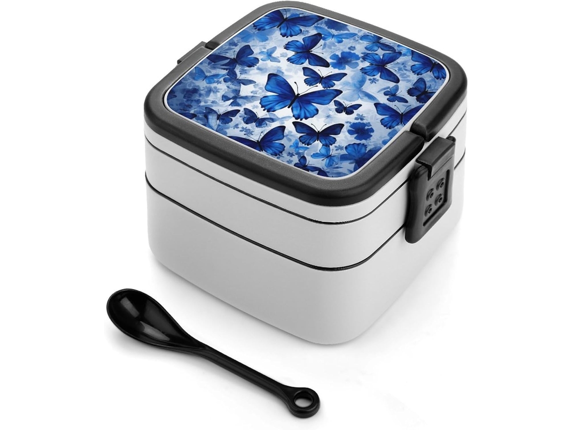 Blue Butterflies Marmita Retangular Empilhável, À Prova De Vazamentos, Com Design Minimalista Moderno, Ideal Para