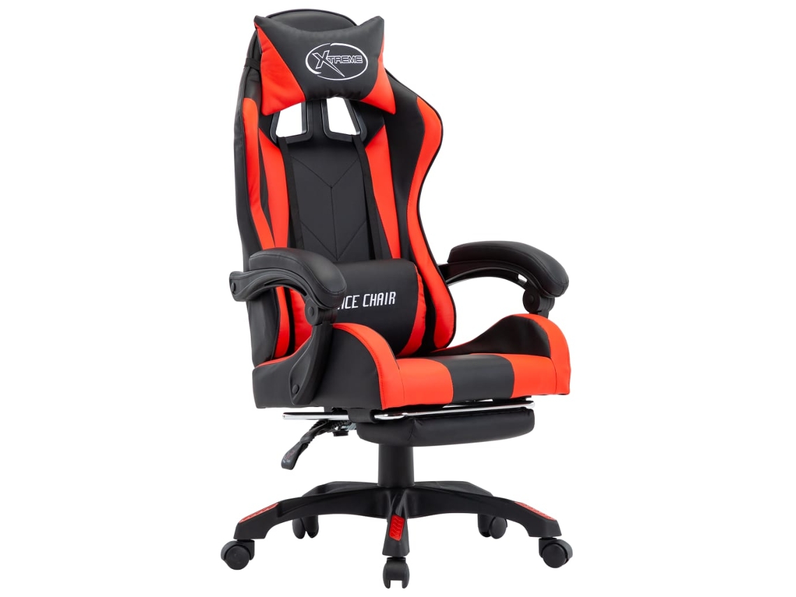 Vidaxl Cadeira Estilo Corrida C/ Apoio Pés Couro Artif. Vermelho/preto