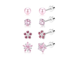 Brincos, 4 Pares De Brincos De Aço Inoxidáve, Rosa Com Zircônia Spqment