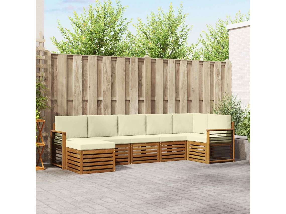 Vidaxl Conjunto De Sofás Para Exterior 7 Unid. Natural E Creme