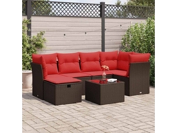 Vidaxl 7 Pcs Conjunto De Sofás Jardim C/ Almofadões Vime Pe Castanho