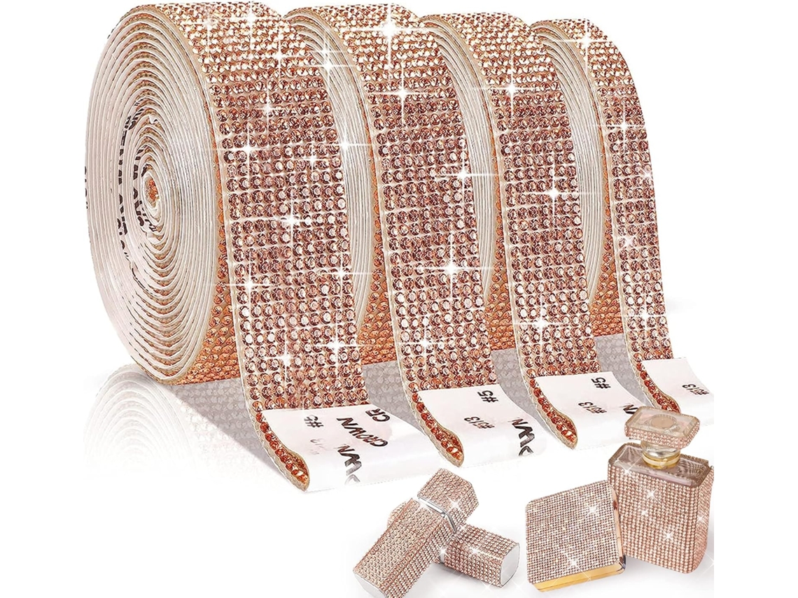 Fita Adesiva De Strass, 4 Adesivos De Fita De Strass Cor Champanhe, R