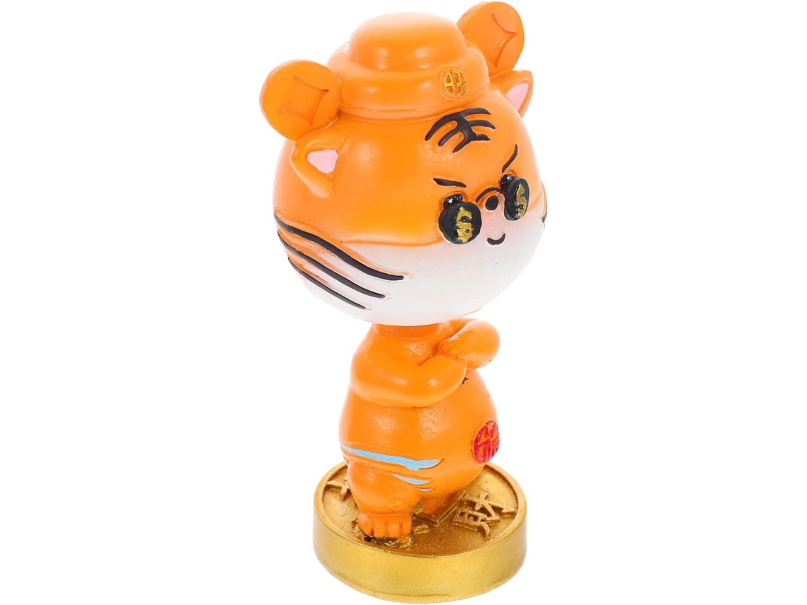 Tigre de resina laranja para decoração de carro, enfeite de cabeça para ambientes internos.